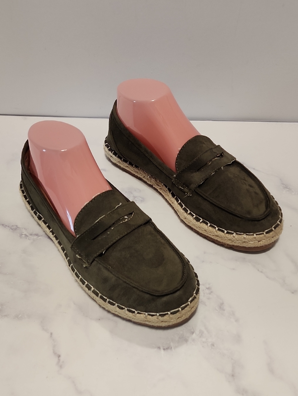 Findlay Suede Penny Loafers in Olive with Espadrille Sole